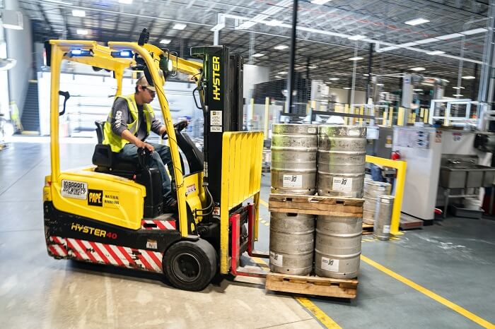 Forklift in a warehouse