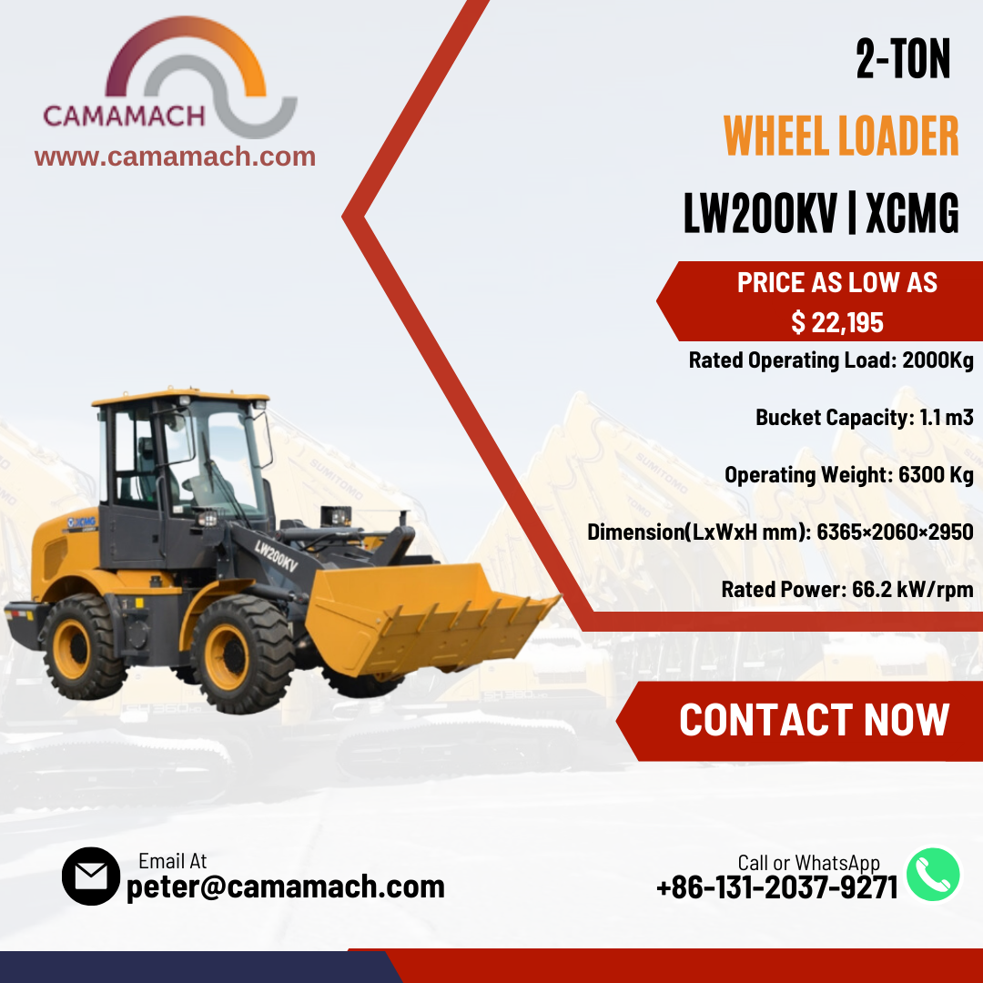 Camamach 2-ton wheel loader showcasing affordable prices.