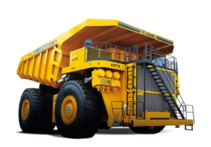 Frontal view of Model XDE400 Mining dump truck by XCMG in yellow