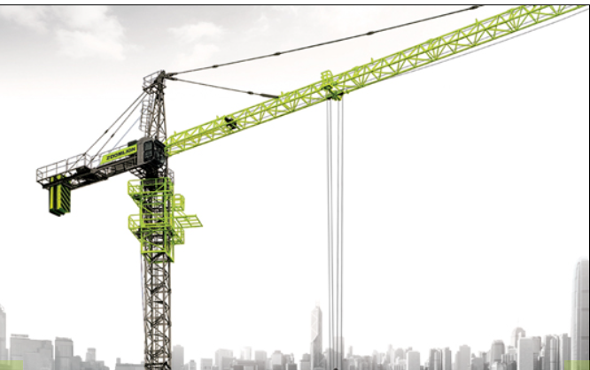 Zoomlion 5-ton Mini tower crane model in front of city buildings